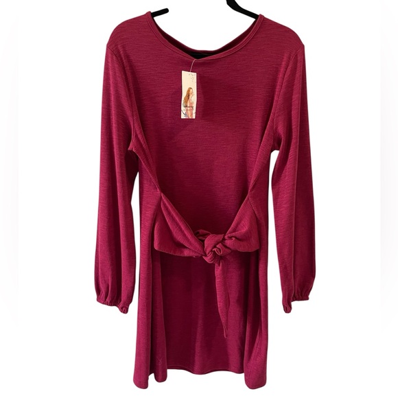 Pretty Garden Long Sleeve burgundy Wrap Dress size large boxAY - Picture 1 of 5